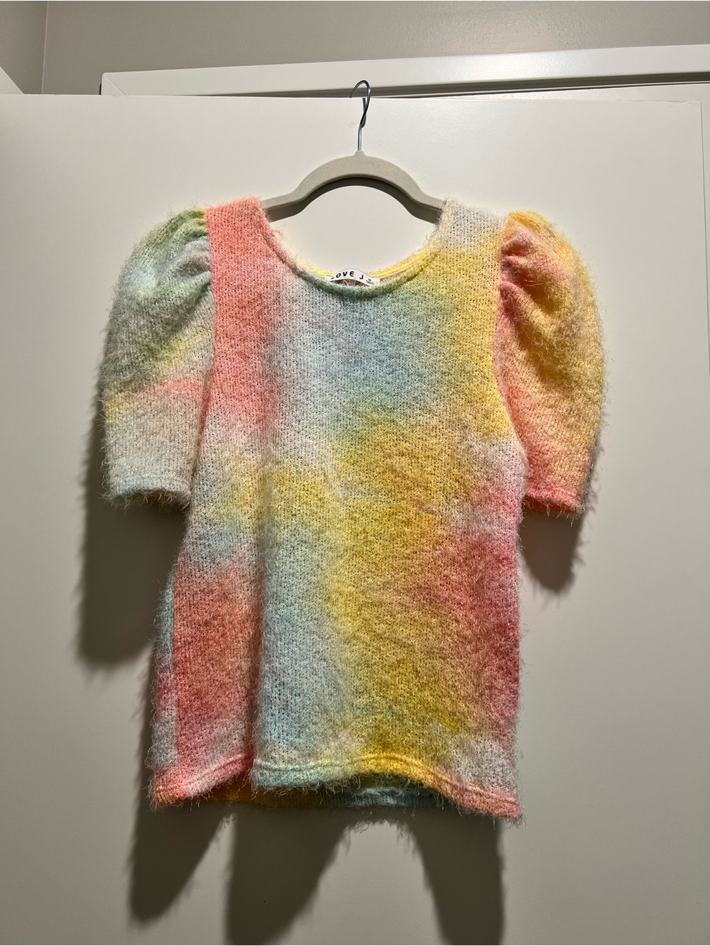 love J Pastel Rainbow Fuzzy Knit Sweater